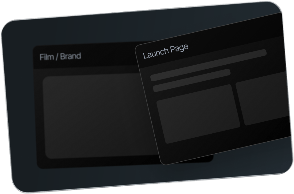Two overlapping product mockups labelled Launch Video / Brand and Launch Page, the layers a teardown reviews