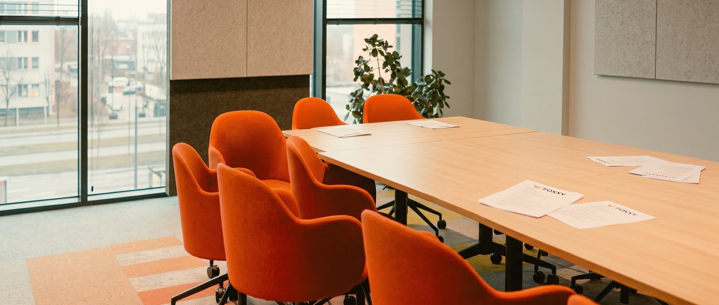 The FOXXY meeting room, with scripts on the table